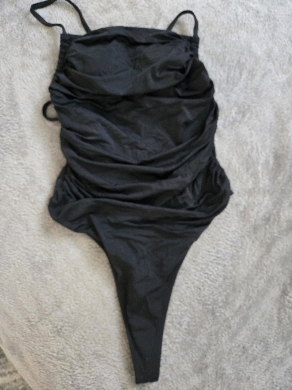 Classic Black Ruched Thong Cross Back One-Piece Swimsuit